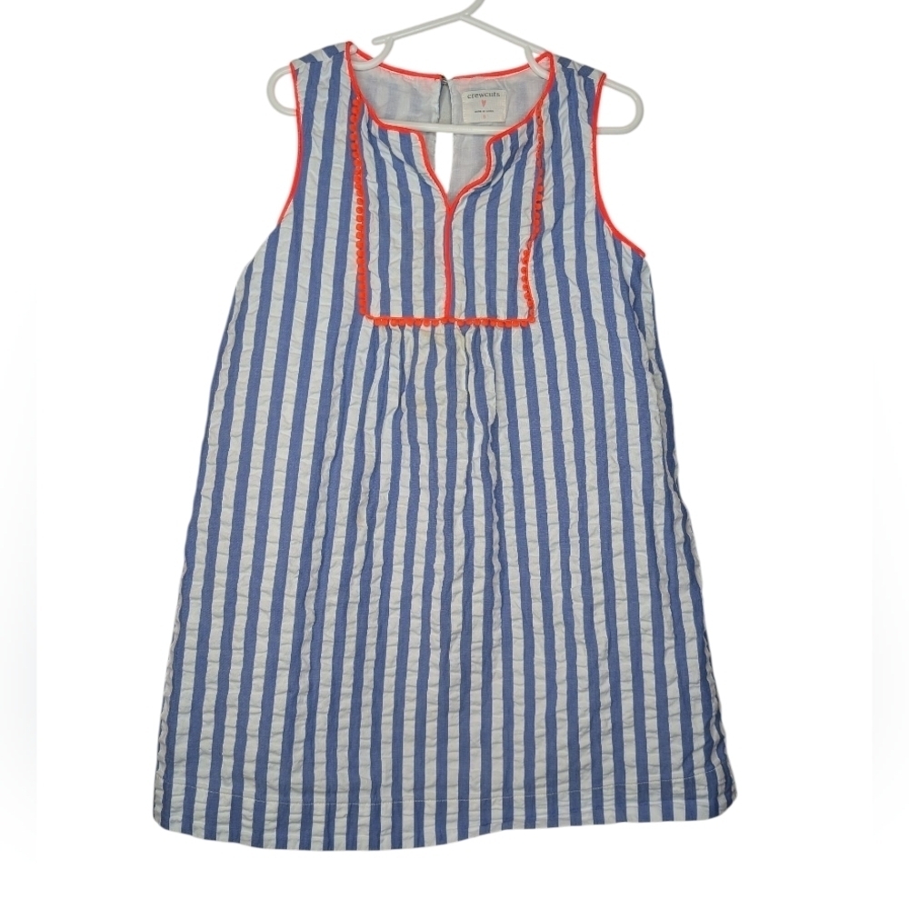 J Crew Crewcuts Girl 6 100% Cotton Blue White Striped Shift Dress Summer